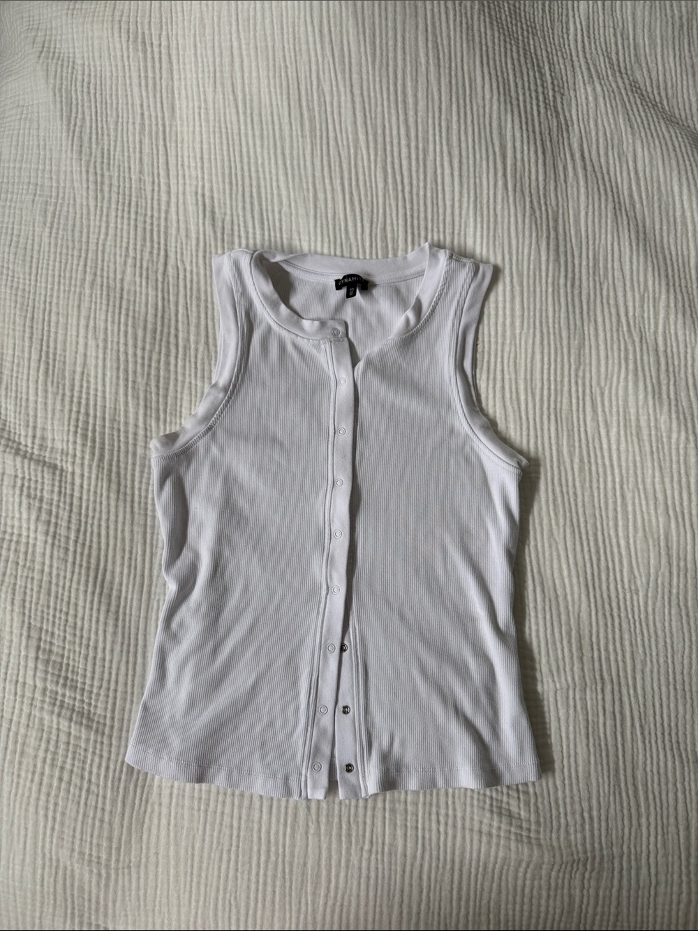 Dynamite White Button-Front Ribbed Tank